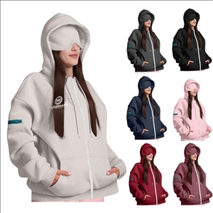Oversized Hoodie Eye Mask Street Full Zip Up Hoodie Long Sleeve For Women